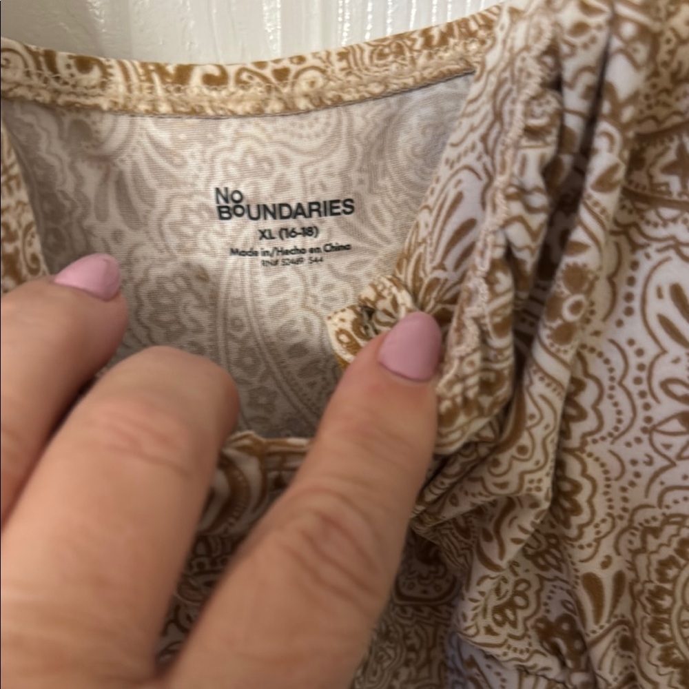 No Boundaries Tan Paisley Midi Dress - Picture 2 of 5